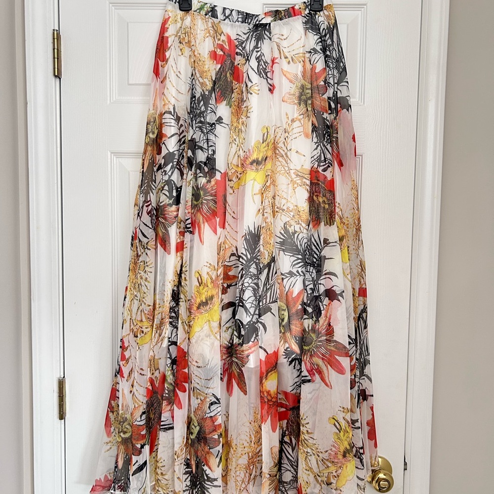 Red Floral Blossom Maxi Skirt NWT